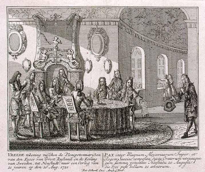 Файл:Подписание Ништадтского мира — Питер Шенк, 1721.jpg