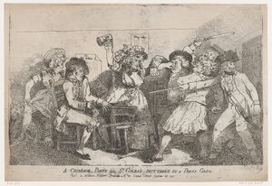 Томас Роулендсон. Вербовщики прерывают игру в криббедж, 1787. Сатирическая гравюра; Metropolitan Museum of Art.
