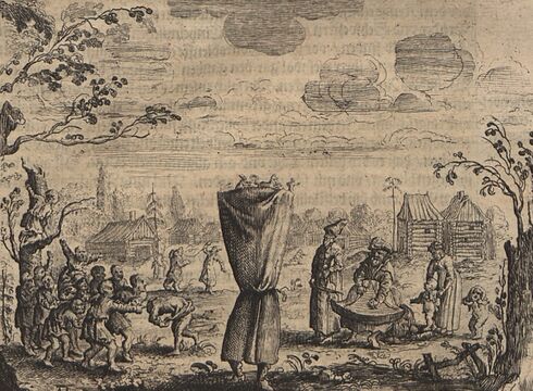 Уличное представление с медведем. Гравюра из авторского издания 1656 года.