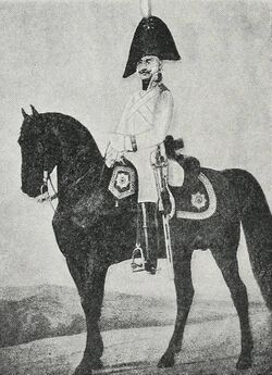 Рядовой Лейб-гвардии Конного полка, 1802–1803 годы. Форма части, с которой оказался связан Копейкин.