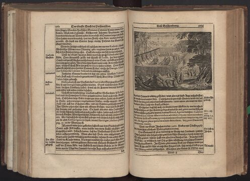 Погребение у кебров, как его изображает Олеарий. Страницы 562–563 издания 1656 года.