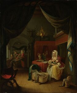 Центральная часть копии Виллема Йозефа Лаки, около 1770 года. Рейксмюсеум. Копия утраченного произведения Доу; картина не поднята с «Фрау Марии».