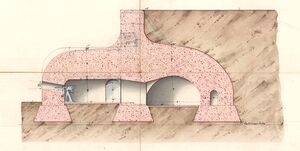 Чертёж опытной постройки на Инженерном полигоне рифа Кронштадтской косы, 1893 год. РГА ВМФ.