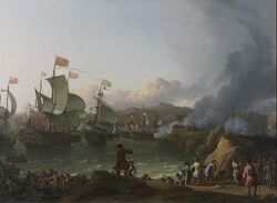 Сражение в бухте Виго. Людольф Бакхёйзен, начало XVIII века. National Maritime Museum, Гринвич.