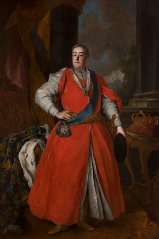Луи де Сильвестр. Август III в польском костюме, около 1737 года. Дрезденская картинная галерея, Gal.-Nr. 3951. Белый жупан и красный контуш.