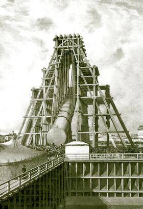 Подъём колонн Исаакиевского собора. Огюст Монферран, 1828–1834 годы; изображение строительных механизмов.