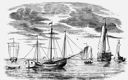 Русские ладьи у берегов Финнмарка. Иллюстрация в «Skilling-Magazin», 1845.