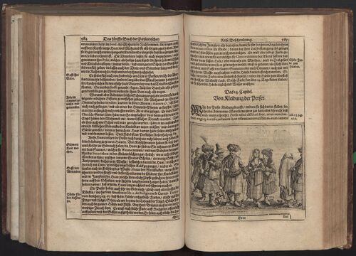 Мужские костюмы в персидских главах. Разворот авторского издания 1656 года.