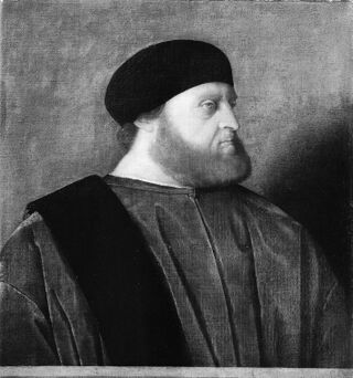 Винченцо Катена. «Портрет венецианского сенатора», около 1525 года. Метрополитен-музей, инв. 30.95.258. Чёрно-белая репродукция.
