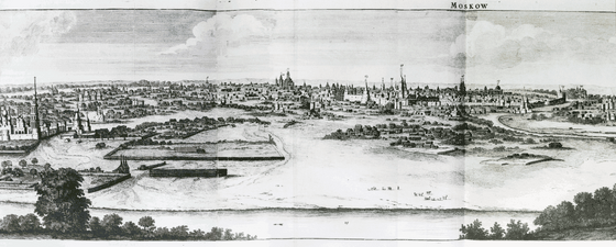 Панорама Москвы Корнелиса де Брюина. Рисунок 1702–1703 годов, опубликован в 1711 году.