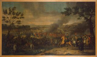 Луи Каравак. «Полтавская баталия», 1718 год. Картина создана через девять лет после сражения и показывает его парадное осмысление.