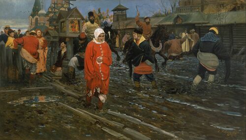 Московская улица XVII века в праздничный день. Андрей Рябушкин, 1895 год; художественная реконструкция более ранней эпохи.
