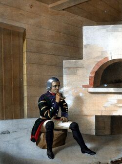 Барабанщик Троицкого мушкетёрского полка, 1797–1801 годы. Лист из собрания Винкёйзена по Висковатову; сравнительный материал по пехотной сигнальной службе.