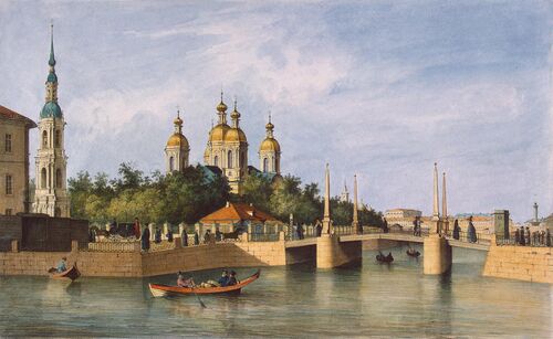Никольский морской собор и окружающая застройка. Фердинанд-Виктор Перро, 1841 год.