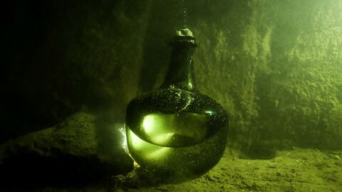 Стеклянная бутылка под водой. ЦПИ РГО.